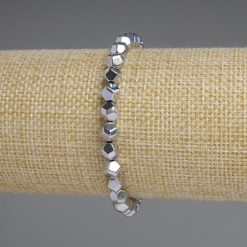 Silver-colored hematite bracelet with faceted 6 mm beads, length 18 cm, stretch