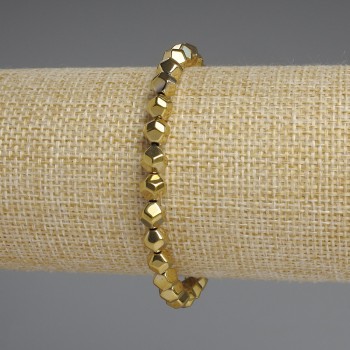 Hematite Bracelet, Gold Color, Faceted 6mm, 18 cm Length, Stretch