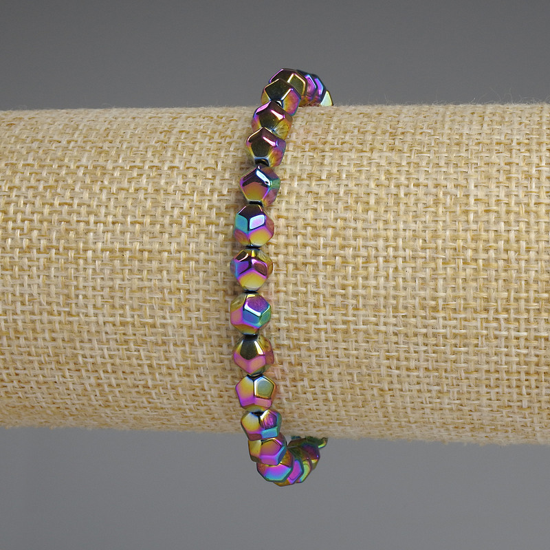 Rainbow hematite bracelet, faceted 6 mm beads, length 18 cm, stretch