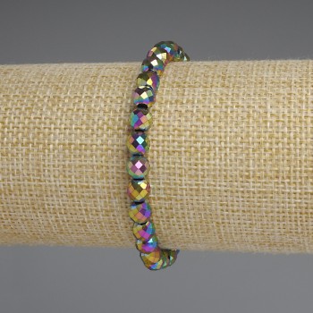 Rainbow Hematite Bracelet with Faceted 6 mm Bead, 18 cm Length, Stretch