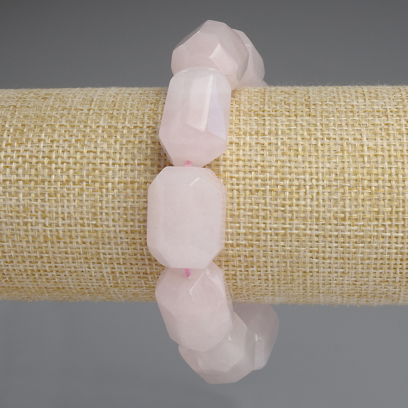 Pink Quartz Bracelet - Faceted 20x15mm, length 18mm, stretch