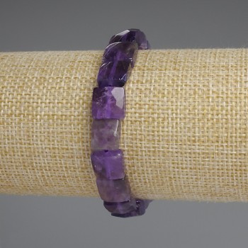 Amethyst Faceted Square Bracelet, 10x10 mm, length 18 mm ±, stretch