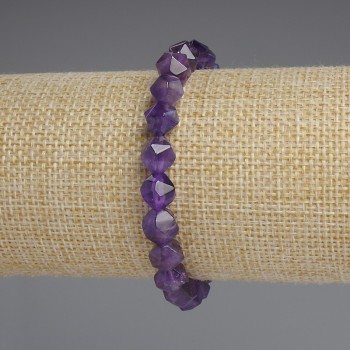 Faceted Amethyst Bracelet, 8×7 mm Beads, 18 mm Length, Elastic