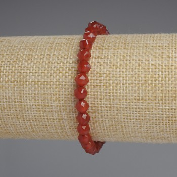 Carnelian Bracelet with Faceted Beads, 6x6 mm Diameter, 18 mm Length, Stretch