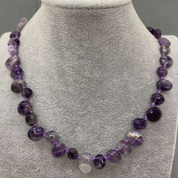 Amethyst natural stone necklace, pebble butterfly beads, diameter 9-12×8-9 mm, length 50 cm ± with clasp