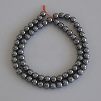 Hematite Ball Beads, 6mm, on Thread, 40 cm