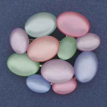 Accent Multicolored Cat's Eye Brooch-Pendant, Golden Metal, 49x45 mm+