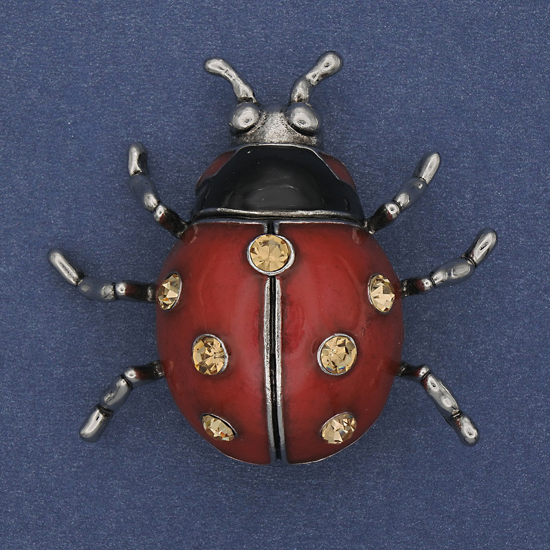 Sun Brooch-Pendant with Red Enamel and Yellow Crystals, Silver-Tone Metal 42x47mm+