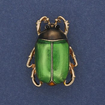 Beetle Brooch with Green Enamel and Black Crystals 23×31mm