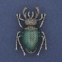 Beetle Scarab Brooch Green Enamel Gray Rhinestones Silver-Toned Metal 27x46mm+