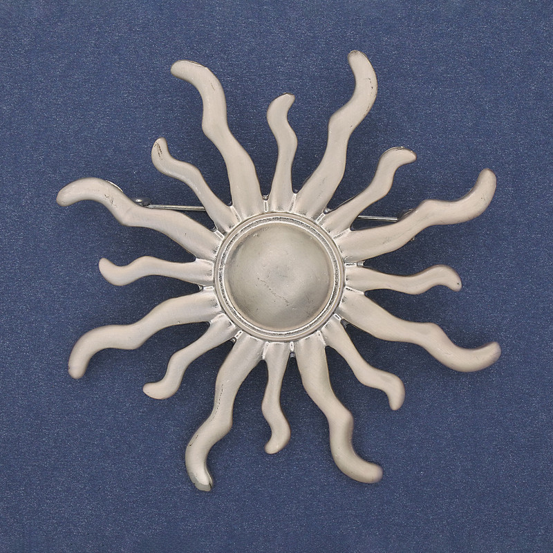 Brooch 'Yarilo' silvery matte enamel silver metal 69mm+