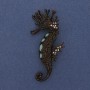 Brooch pendant 'Seahorse' with colorful rhinestones, brown enamel, gold-tone metal, 63x31mm+