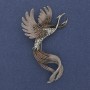Brooch Bird green and gray enamel with crystals, silver metal, 43x67mm +
