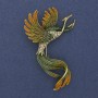 Bird Brooch, green and yellow enamel, crystals, golden metal, 43x67 mm +
