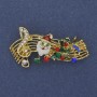 Brooch 'New Year Melody' red, green and white enamel, crystals, gold-toned metal, 23×43 mm +