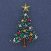 Christmas Tree Brooch, Green Enamel, Multicolor Crystals, Gold-Tone Metal, 32x49 mm +