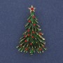 Brooch Christmas Tree green enamel crystals golden metal 24×42 mm +
