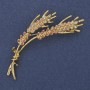 Brooch 'Wheat Ears' with pink and white crystals on golden metal 18x65 mm+