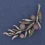 Twig Brooch with Pink Quartz and Gray Rhinestones