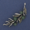 Twig Brooch with Nephrite and Gray Crystals, 67x26mm, Silver-Colored Metal