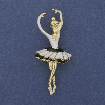 Brooch pendant Ballerina white enamel golden metal 25x57mm+