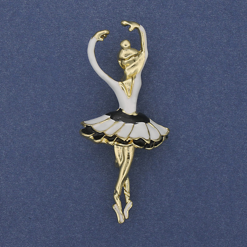 Brooch pendant Ballerina white enamel golden metal 25x57mm+