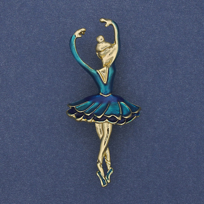 Brooch-pendant Ballerina blue enamel on gold-tone metal 25x57mm+