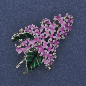 Brooch pendant 'Flower' pink and green enamel, silver-colored metal, 31x48mm+