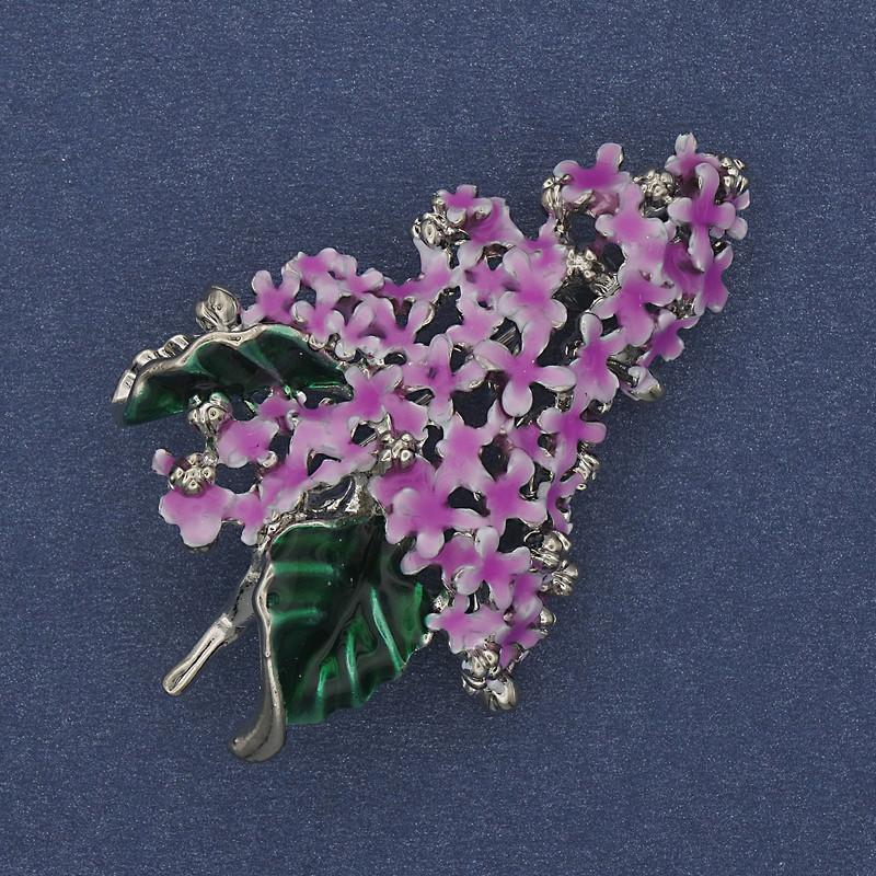 Brooch pendant 'Flower' pink and green enamel, silver-colored metal, 31x48mm+