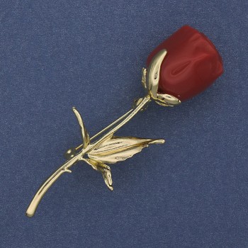 Rose Brooch, red acrylic, gold-tone metal, 19x70 mm+