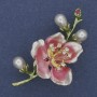 Pink and Green Enamel Brooch with Pearls and Crystals, Gold-tone Metal 28×55 mm