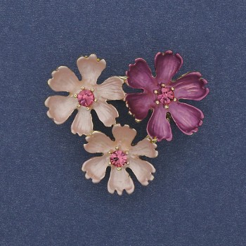 Pink and lilac enamel brooch-pendant, pink crystals, silver-toned metal, 31×34 mm+