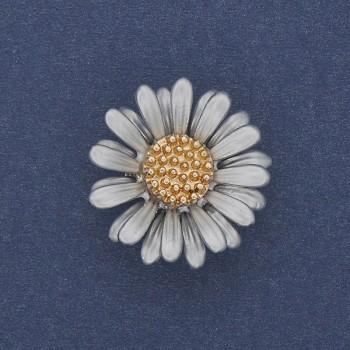 Brooch Daisy with Delicate Blue and Gold Enamel on Silvery Metal 26 mm+