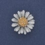 Brooch Daisy with Delicate Blue and Gold Enamel on Silvery Metal 26 mm+