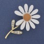 Brooch Daisy white enamel white crystals golden metal 65x39mm+