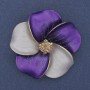 Flower Brooch-Pendant in White and Purple Matte Enamel, Purple Rhinestones, Gold-Tone Metal 49x49mm+