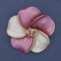 Flower brooch-pendant white and pink matte enamel with crystals on gold-tone metal 49x49mm+