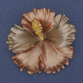 Brooch pendant Petunia Flower with matte enamel, yellow crystals, gold-tone metal 51x51 mm+