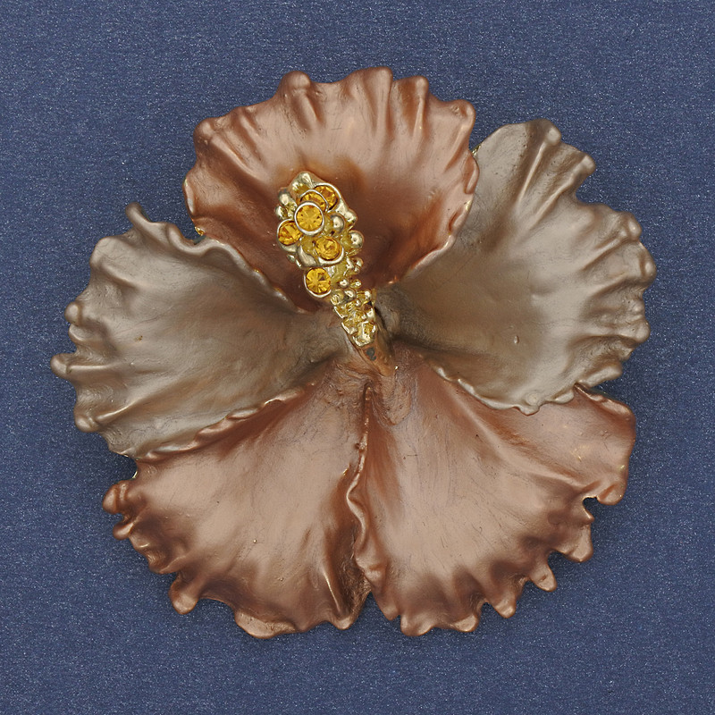 Brooch pendant Petunia Flower with matte enamel, yellow crystals, gold-tone metal 51x51 mm+