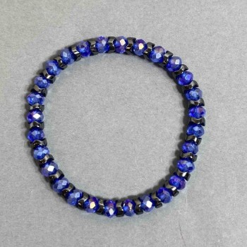 Bracelet with hematite and Czech glass — hematite wave rondelle 6x2mm +/-; Czech glass faceted rondelle 6x5mm +/- length 18mm +/- stretch