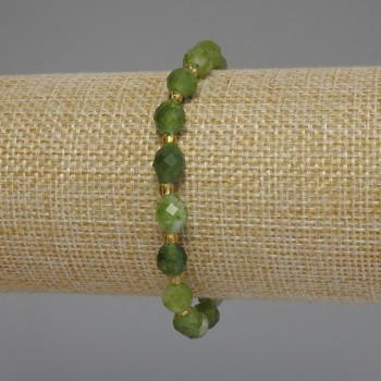 Jadeite Bracelet with Faceted Beads, 8×6 mm Diameter, ± 3 mm Seed Beads, 18 cm Stretch