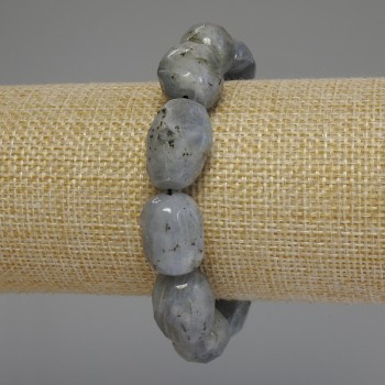 Labradorite bracelet with faceted rondelles, diameter 18–20×13–16 mm, 18 cm stretch