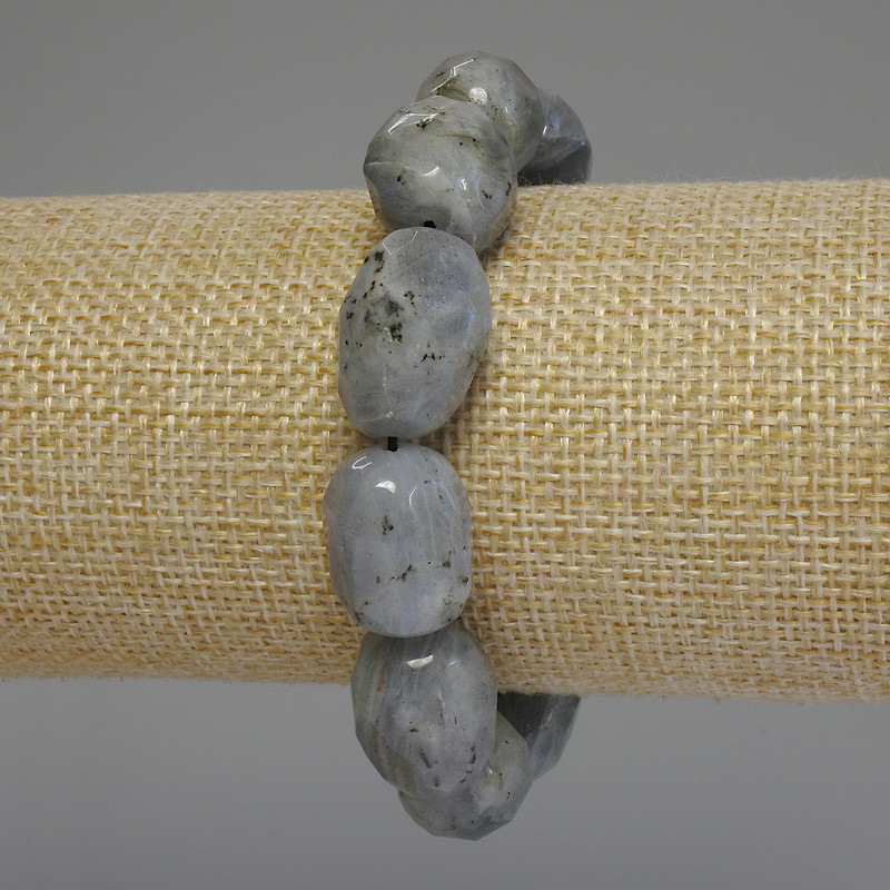 Labradorite bracelet with faceted rondelles, diameter 18–20×13–16 mm, 18 cm stretch
