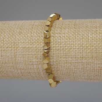 Gold-colored hematite bracelet — cube-shaped with through hole, 4×4 mm, 18 cm stretch