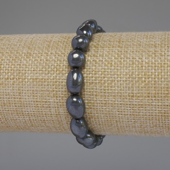 Hematite bracelet, hammered, diameter 8–11×8 mm, length 18 cm stretch