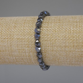 Hematite Bracelet with Faceted Beads, 6x5 mm, 18 cm Stretch