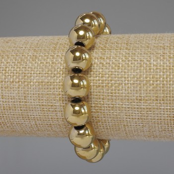 Hematite bracelet, gold color, smooth beads, diameter 12 mm, length 18 cm, stretch