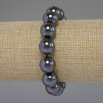 Hematite bracelet with smooth beads, 12 mm diameter, 18 cm length, stretch