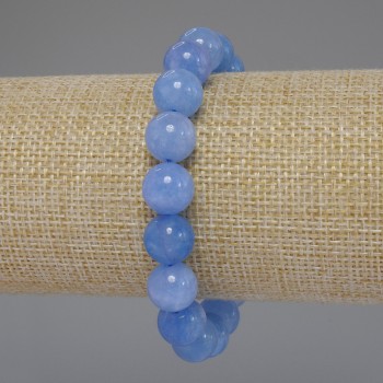 Aquamarine Bracelet with Smooth Beads, 10 mm Diameter, 18 cm Length, Stretch