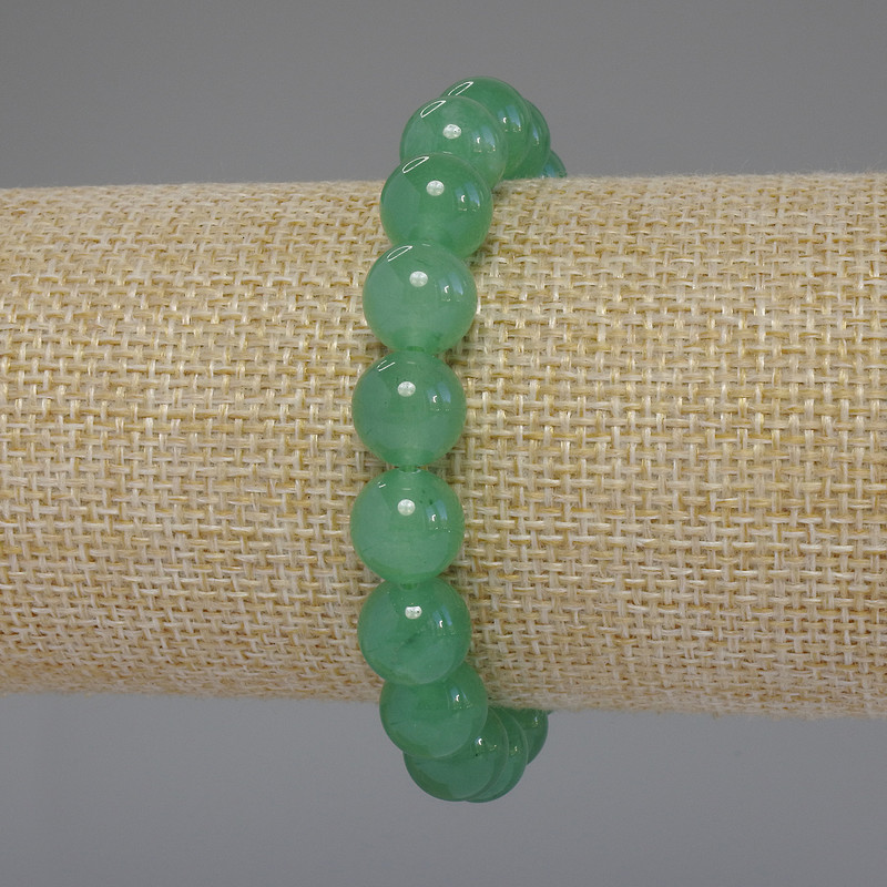 Jade bracelet with smooth beads, 10 mm diameter, 18 cm length, stretch